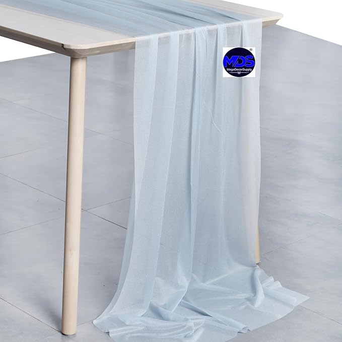 MDS Halloween Chiffon Table Runner - 15 Pack, 29 x 170 Inches, 14ft Each - Sheer Spooky Table Runners for Haunted House Parties, Trick-or-Treat Tables, Witchy Décor, Wedding & Events - Baby Blue