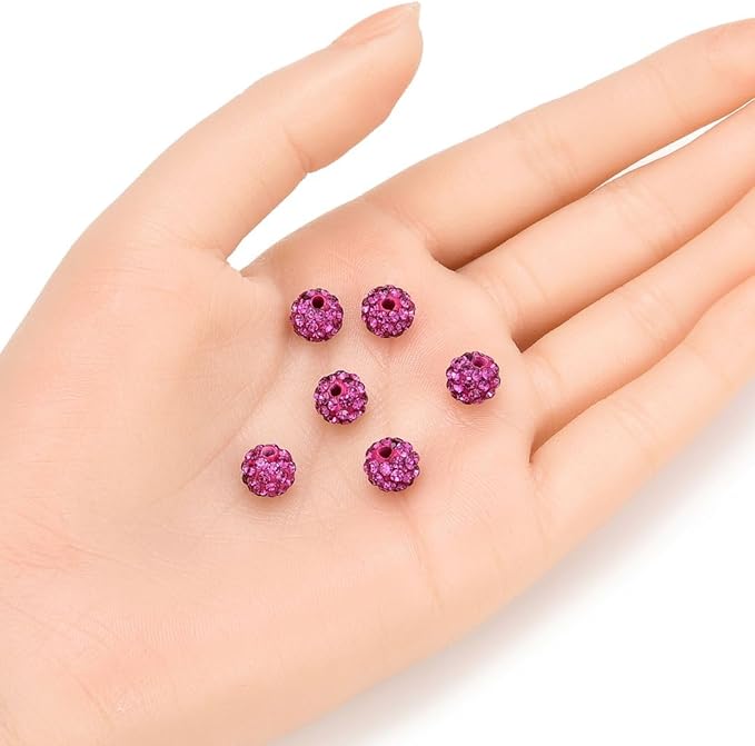 50pcs Adabele Grade A Suncatcher Crystal Rhinestone Pave Loose Beads 8mm Fuchsia Pink Polymer Clay Disco Ball Spacers Compatible with Shamballa All Craft Jewelry Making DB8-22