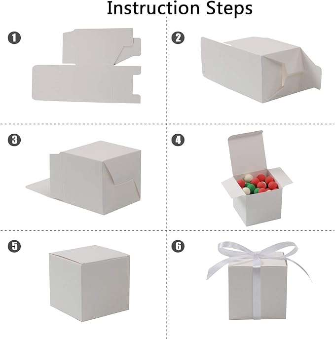 COTOPHER 60pcs Small Gift Boxes, Favor Boxes 2x2x2 inches Paper Gift Boxes with Ribbons Candy Box for Wedding Favors Baby Shower Bridal Shower Birthday Party (White)