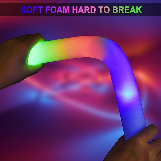 LifBetter 58Pcs Foam Glow Sticks Bulk,Led Glow Sticks with 3 Modes Colorful Flashing,Long Life Battery Glow In The Dark Party Supplies for Weddings,Parties,Festivals,Sporting Events