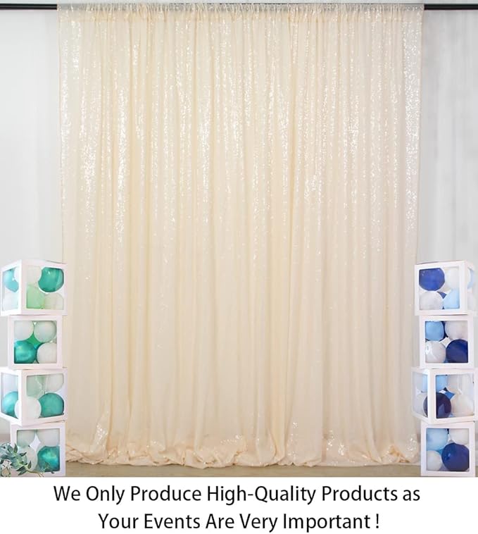 ShinyBeauty Sequin Fabric Backdrop 4FTx7FT - Ivory Sequin Drapes Sparkle Glitter Shimmer Background for Photoshoot & Birthday Party