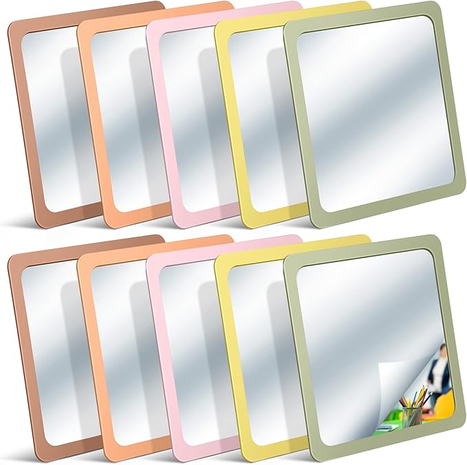 Dandat 10 Pcs Small Mirrors for Kids 6 x 6 Inch Square Shatter Proof Reflector Toddler Glass Plastic Reflector for Classroom DIY Craft Preschool Facial Expression (Earth Colors)