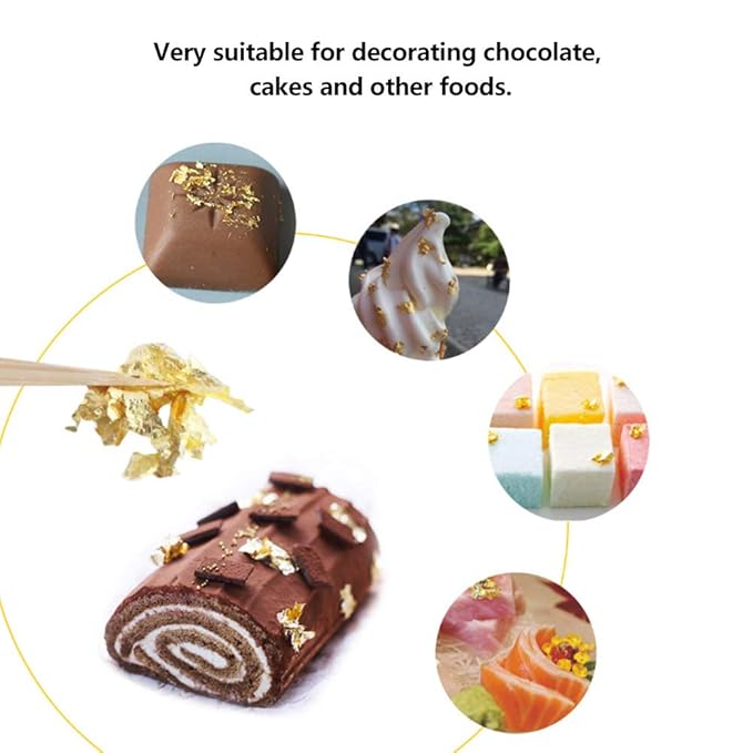 Lwuey Decorating Flakes, Gold Leaf Cake Decoration Flake Goldlen Toppers Gilding Foil Decor Imitation Metallic Decorative Drink Cooking Chocolates Cakes Drinks Dessert Cupcake Makeup 4PCS