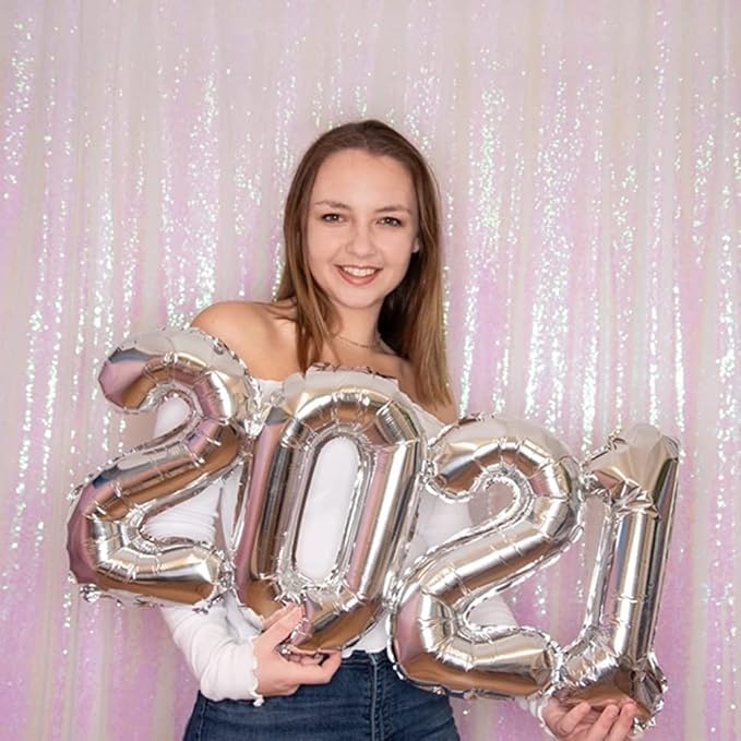 Poise3EHome White Iridescent Sequin Backdrop Curtains,4 Panels 2FTx8FT Glitter Background for Party Birthday Party Baby Shower Wedding Christmas Thanksgiving Halloween Holiday Festival Decor