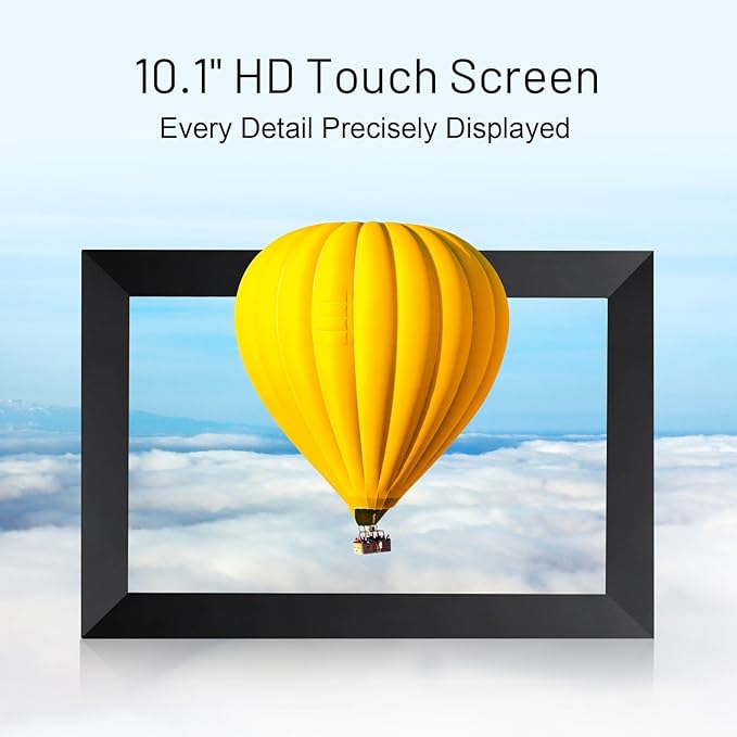 AEEZO 10.1 Inch WiFi Digital Picture Frame, IPS Touch Screen Smart Cloud Photo Frame with 32GB Storage, Auto-Rotate Easy Setup to Share Photos or Videos via AiMOR APP, Wall Mountable Black