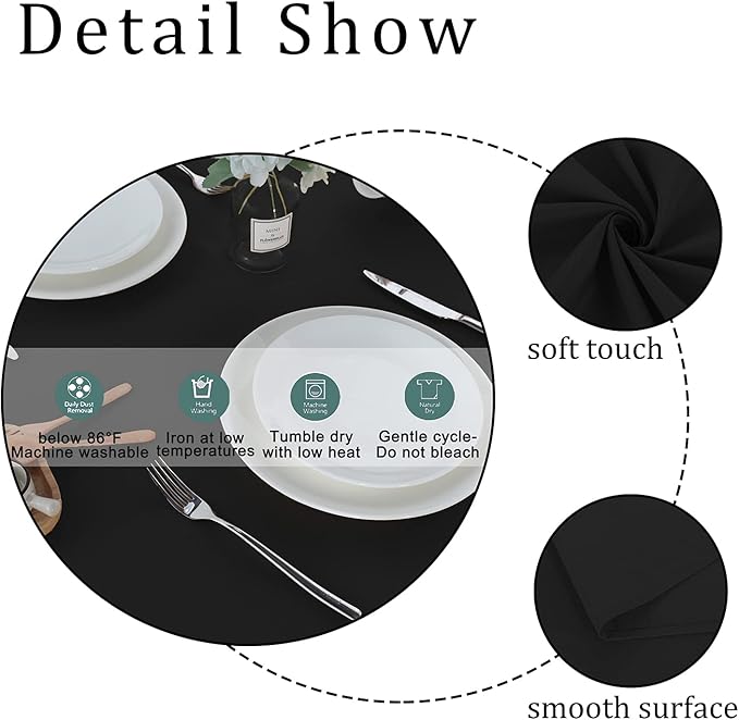 Fitable Rectangle Tablecloth Stain and Wrinkle Resistant Washable Polyester Table Cloth for Buffet Parties and Camping (54x78 inch, Black)