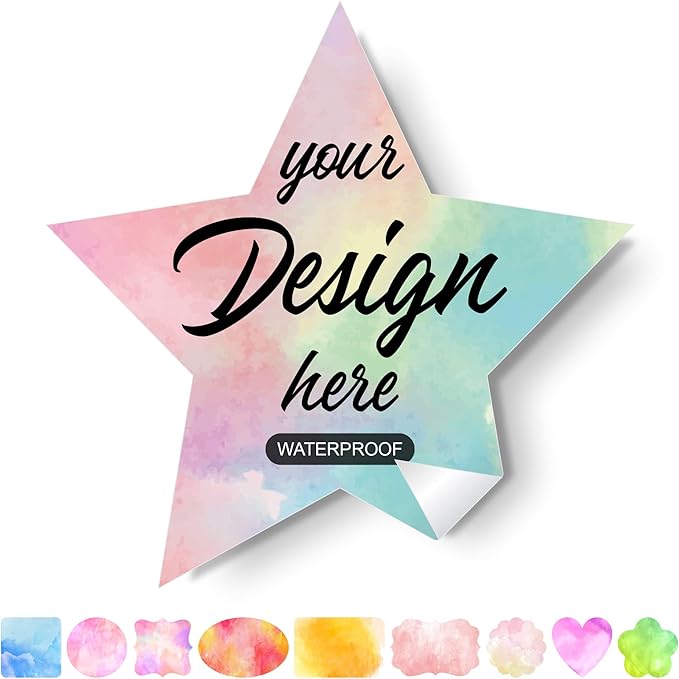 Custom Stickers Personalized Labels - Customized Stickers with Any Design Image Logo Text,Custom Stickers for Business Logo,Custom Thank You Label Stickers,100 Labels (Star,6"x6")