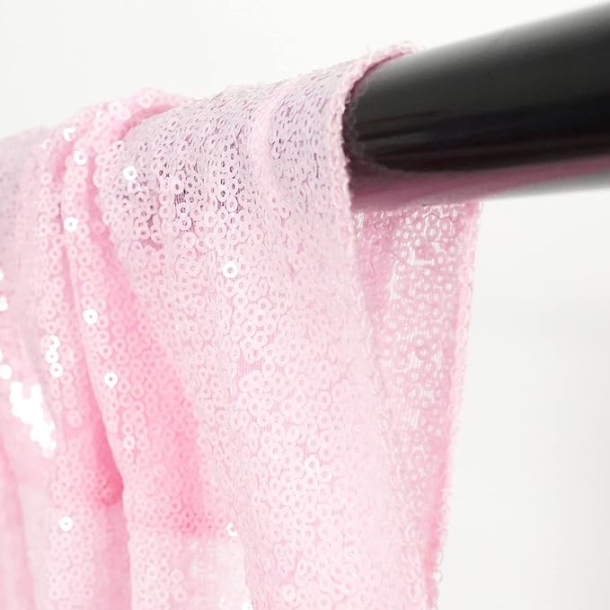 4Pcs 2Ft x 8Ft Pink Sequin Backdrop Curtains, Glitter Photography Background, Sequence Xmas Thanksgiving Backdrop (Pink, 4 pcs-2ftx8ft)