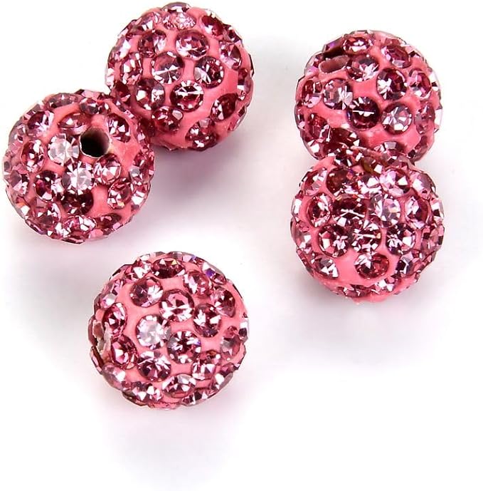 100pcs Adabele Grade A Suncatcher Crystal Rhinestone Pave Loose Beads 10mm Rose Pink Polymer Clay Disco Ball Spacers Compatible with Shamballa All Craft Jewelry Making DB10-3