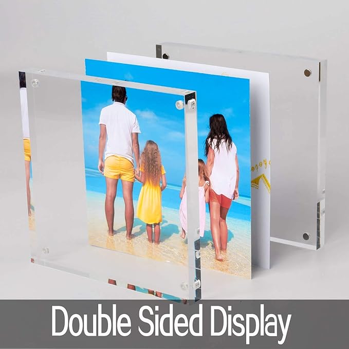 Meetu Acrylic 4x4 Picture Frame Clear Two Sided Desk Photo Frame Magnetic Frame Inner Size 3x3 with Gift Pack for Display Family Pictures Baby Photos Friends Pictures or Pet Dog Picture（2 Pack）