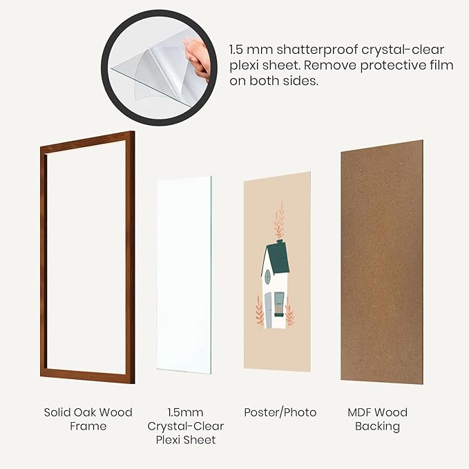 Opposite Wall - 50x70 cm - Dark Oak Wood Picture Frame - Lightweight, Versatile & Shatterproof - Wall Hanging Photo or Poster Frame - Wall Decor for Office, Gallery & Home, 19 3/4 x 27 1/2 in