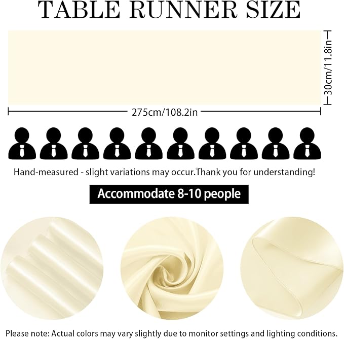 SHEJIZE 10 Pack White Satin Table Runner 12x108 Inches Long, Bright Silky Smooth Satin Table Runner Table Decor for Wedding Banquet Christmas Prom Event Birthday Party