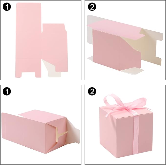 COTOPHER 100pcs Small Gift Boxes, Favor Boxes 2x2x2 inches Paper Gift Boxes with Ribbons Candy Box for Wedding Favors Baby Shower Bridal Shower Birthday Party (100pcs 2x2x2, Pink)