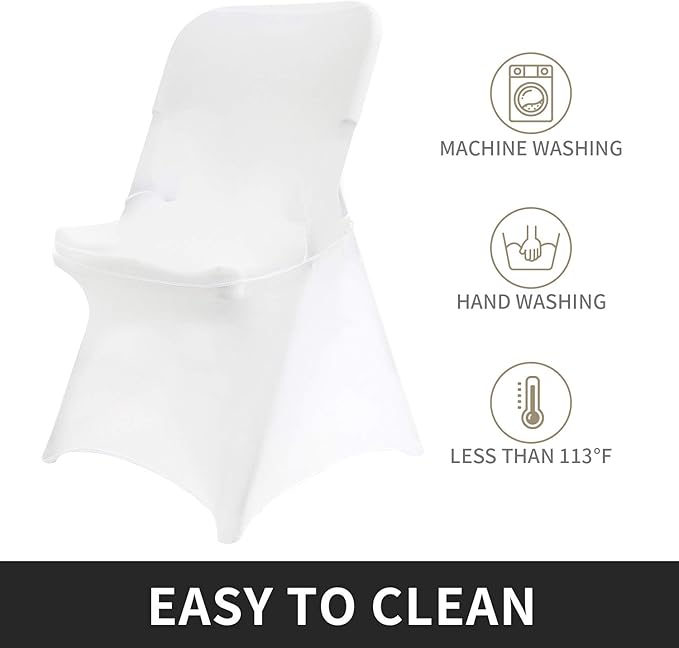 Peomeise Stretch Spandex Folding Chair Cover for Wedding Party Dining Banquet Event (White,6pcs)
