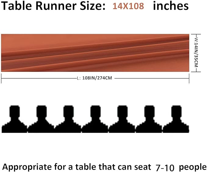 6Pack 9ft Chiffon Table Runner 14x108 Inch Sheer Romantic Table Runner for Wedding Birthday Party Bridal Shower Outdoor Decoration-Rust