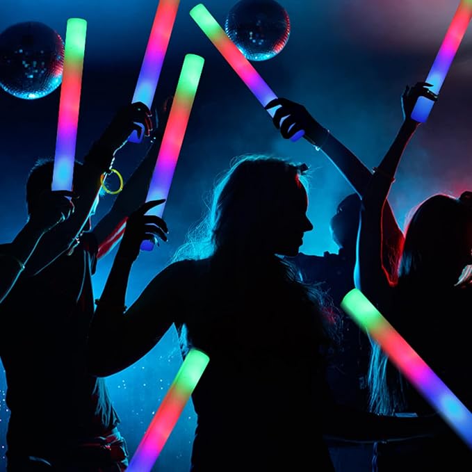 32 PCS LED Foam Glow Sticks Bulk, Glow in The Dark Party Supplies with 3 Modes Colorful Flashing, Glow Sticks Bulk Party Pack for Wedding, Concert, Raves, Events, Birthday