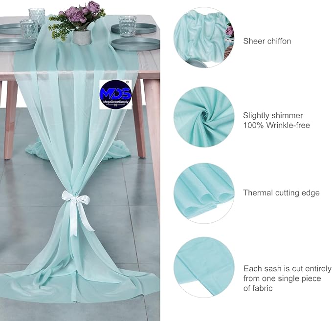 MDS Halloween Chiffon Table Runner - 5 Pack, 29 x 170 Inches, 14ft Each - Sheer Spooky Table Runners for Haunted House Parties, Trick-or-Treat Tables, Witchy Décor, Wedding & Events - Teal