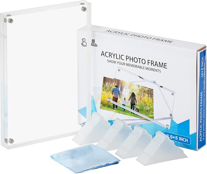 Boxalls Acrylic Photo Frame 9 x 13 cm (3.5 x 5 inch), Double Sided Picture Frame with Magnetic, Clear Frameless Desktop Photo Block