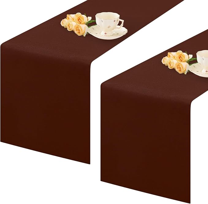 2 Pack Chocolate Table Runner 12 x 90 Inch Solid Color Farmhouse Runners Coffee Table Dresser for Daily Party Home Decoration