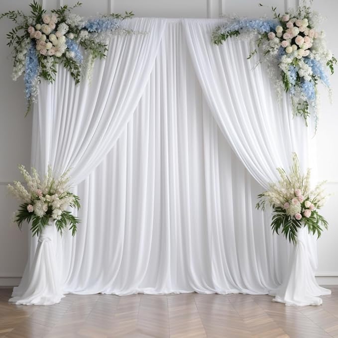 50ftx12ft Wrinkle Free White Backdrop Curtain, 10 Panels 12FT Height White Wedding Backdrop Drapes, Silky Polyester Back Drop Cloth for Birthday Photography Background Party Backdrop Draping