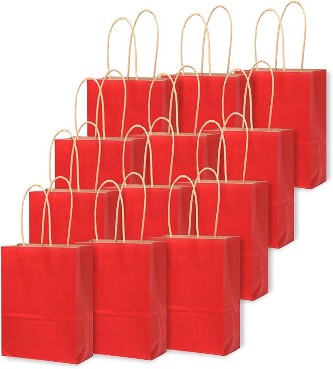 qiqee 24 Pcs Wine Mini Paper Gift Bags with Handles 6"x4.5"x2.5" Small Brown Kraft Party Favor Treat Bags Multiple Uses (Mini size)