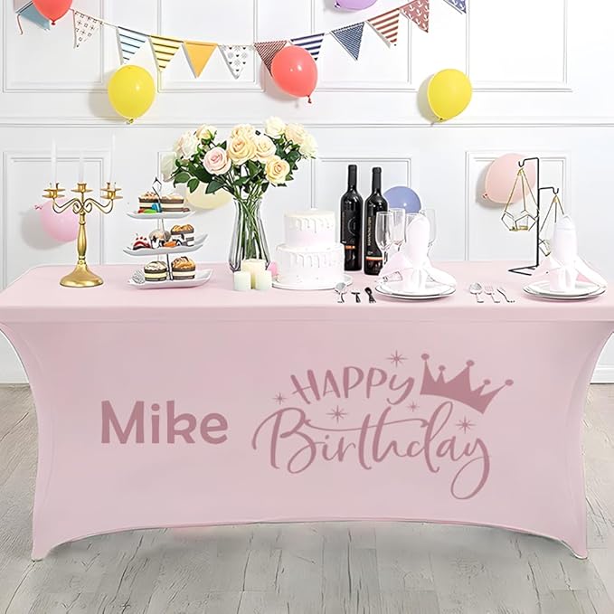 Custom Table Cloth with Business Logo 4FT 5FT 6 FT 8 FT Spandex Customized Table Cover Stretch for Tradeshow Events Birthday Wedding Anniversary Mantel Personalized Table Cloth (8FT)