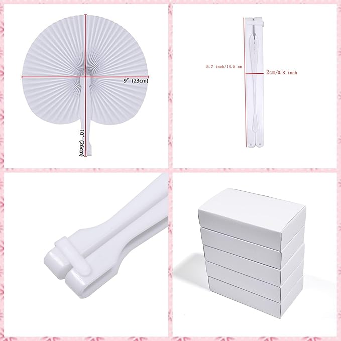 12 Pcs Decorative Paper Folding Hand Fans Handheld,White Round Heart Foldable Wedding Fans Chinese and Japanese Fans Bulk for Bridal Guest Church Party Favors Dancing Birthday DIY