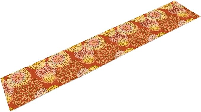 Yellow Floral Table Runner, Chrysanthemum Autumn Spring Summer Vintage Modern Linen Geometric Table Runner for Kitchen Living Room Bedroom Party Holiday, 13x60 Inch
