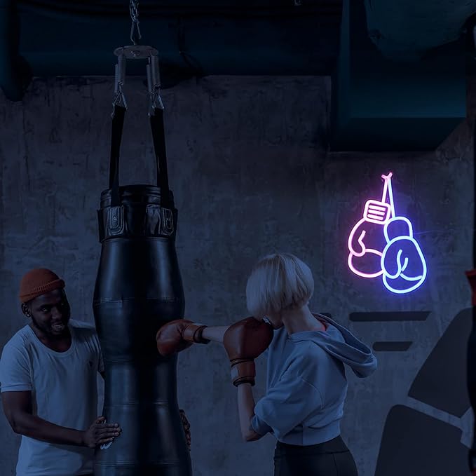Lucunstar Boxing Gloves Neon lights Pink Blue LED Light Sign Boxing Gloves Neon Signs for Gym Wall Decoration Boxing Gloves Neon Light with USB/Switch,Room Decor, Man Cave Decor for Men