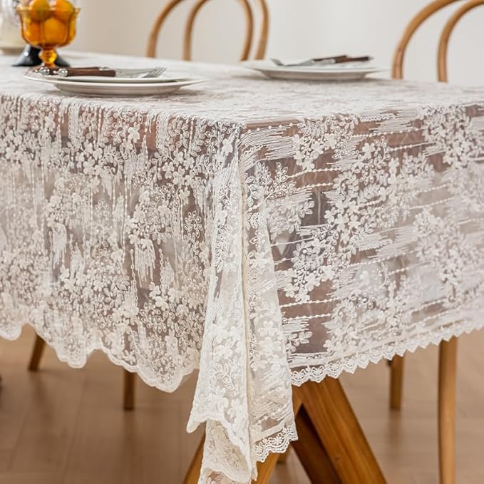 Lace Embroidered Tablecloth. Square Lace Vintage Tablecloth Dustproof Table Protector for Kitchen Dining Room Party Banquet Home Picnic Wedding Decoration (Creamy White 27.5×27.5 inch)