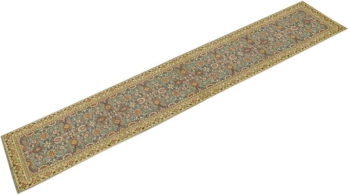 Boho Floral Vintage Beige Blue Table Runner, Retro Flower Rustic Country Farmhouse Abstract Pattern for Home Kitchen Table Decor Dining Coffee Room Party Decor 13x120in