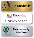 Custom Name Tags - Full Color Logo Name Tags - Scratch Resistant Metal Front & Hard Plastic Back (1x3 Inch, Gold)