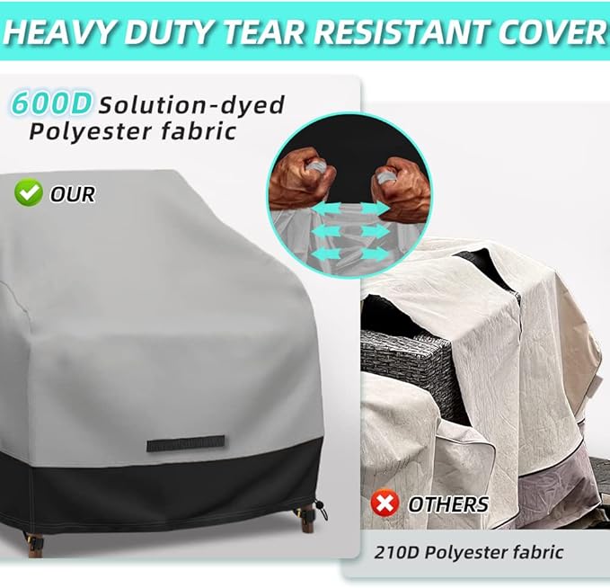 Patio Swivel Chair Cover Waterproof 2 Pack, 600D Heavy Duty Outdoor Furniture Covers for Universal Lawn/Deck/Garden/Backyard Fits up 32" W*37" D*36" H, Gray/Black