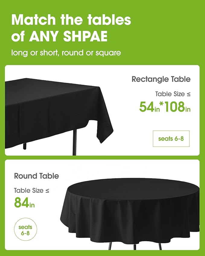 Pureegg Plastic Table Cloth Disposable 10 Pack, 54 x 108 Inch Table Cloths, Halloween Party Decorations, Summerween Decor, Halloween Tablecloths, Rectangle, Plastic Cover, Leakproof & Sturdy, Black