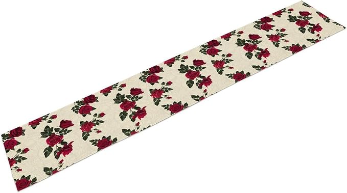 Vintage Rose Table Runner, Red Flowers Green Leaves Valentine's Day Table Runner for Kitchen Dinning Table Runner Decor Home Wedding Party Holiday, 13x36 Inch