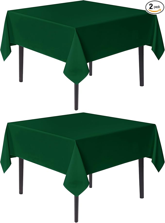 sancua Square Tablecloths 85x85 Inch Hunter Green, 2 Pack - Fabric Table Cloth for Square or Round Tables, Washable Polyester Table Cover for Christmas Dinner, Holiday Party, Display Tables