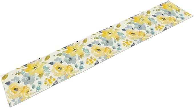 Watercolor Floral Table Runner, Seasonal Summer Yellow Flower Print Kitchen Dinning Table Runner for Indoor Outdoor Home Wedding Party Holiday, 13x36 Inch