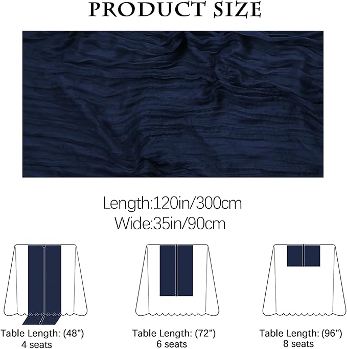 Boho Gauze 16PCS Navy Blue Cheesecloth Table Runners - 35x120Inch Long Rustic Sheer Table Decor for Wedding, Party, Baby, Bridal Shower