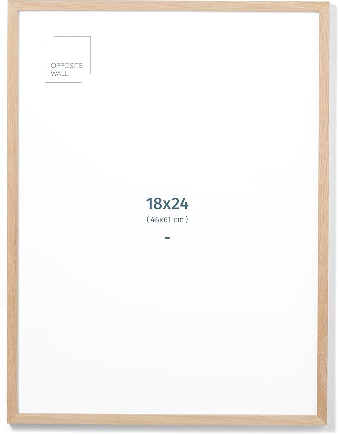 Opposite Wall - 18x24 in - Natural Solid Oak Wood Picture Frame - Lightweight, Versatile & Shatterproof - Wall Hanging Poster or Photo Frame - Wall Decor for Office, Gallery & Home
