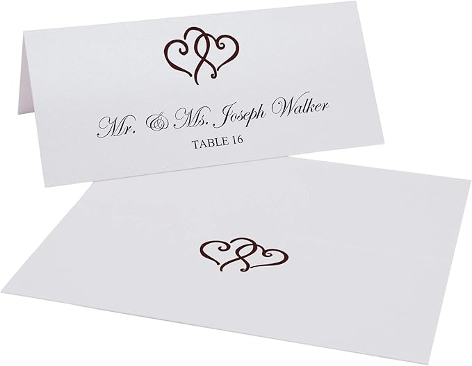 Linked Hearts Printable Place Cards, Chocolate (Choose Color), Set of 60 (10 Sheets), Laser & Inkjet Printers - Wedding, Party, Dinner, and Special Events - Made in the USA