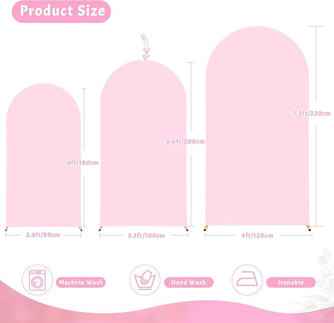 7.2FT Pink Arch Backdrop Cover - Polyester Fitted Wedding Arch Stand Covers Round Top Chiara Arch Backdrop Cover for Birthday Party Banquet Photo Background Decoration