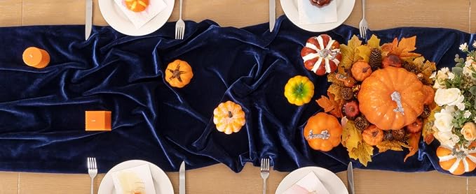 Navy Blue Velvet Table Runner Fall Thanksgiving Navy Table Runner 20 x 120 Inch Luxurious Elegant Velvet Fabric Friendsgiving Table Decorations for Christmas Dinner Wedding Bridal Baby Shower
