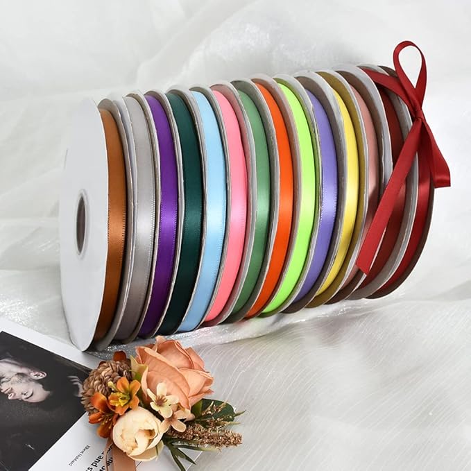 TONIFUL 3/8 Inch x 100yds Fluorescent Apple Green Satin Ribbon Thin Solid Fabric Ribbons Roll for Gift Wrapping Floral Hair Balloons Craft Sewing Party Wedding Decoration Valentine's Day Halloween