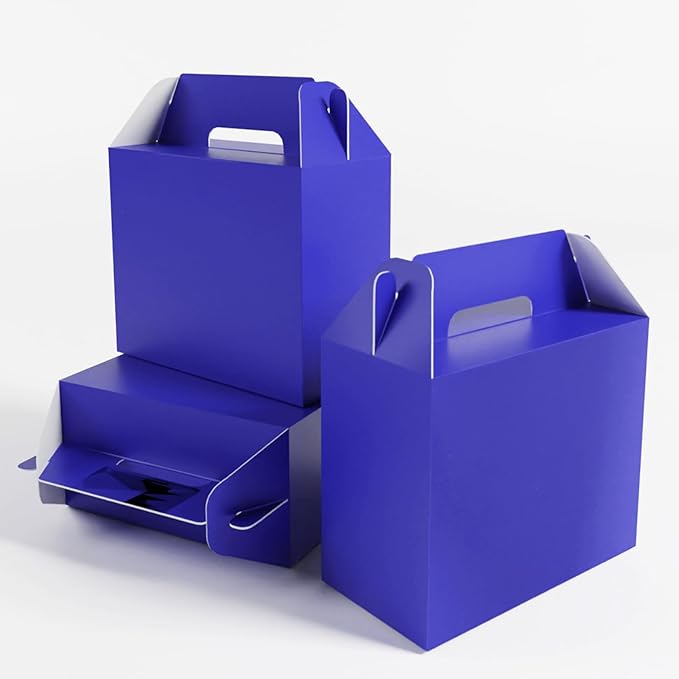 XAGLVV 24Pack Dark Blue Gable Boxes For Party Favors, 7 * 3.5 * 6.6 Inch Goodie Box with Handles, Gable Gift Boxes for Party, Baby Shower, Anniversary, Birthday