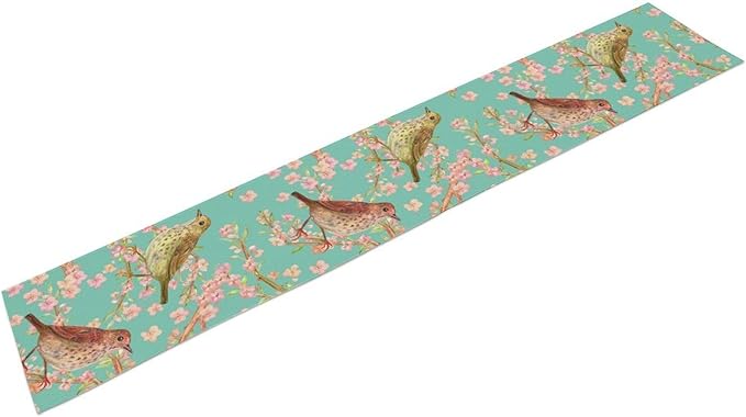 Table Runner with Flowers and Birds, Spring Plant Flowers Table Decoration Linen Table Runner Family Party Party Decorations 13x120 Inches