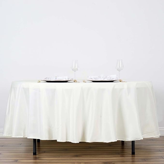 Efavormart Round Tablecloth, 108 Inch Stain & Wrinkle Resistant Washable Table Cloth, Decorative Polyester Fabric Table Cover for Banquet, Wedding, Dining- Ivory