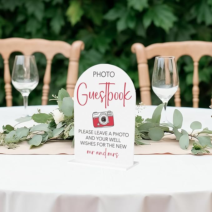 Wedding Photo Guest Book Sign Acrylic Arch Wedding Bridal Shower Baby Shower Welcome Table Signs for Ceremony and Reception Decor 7 x 5 Inches