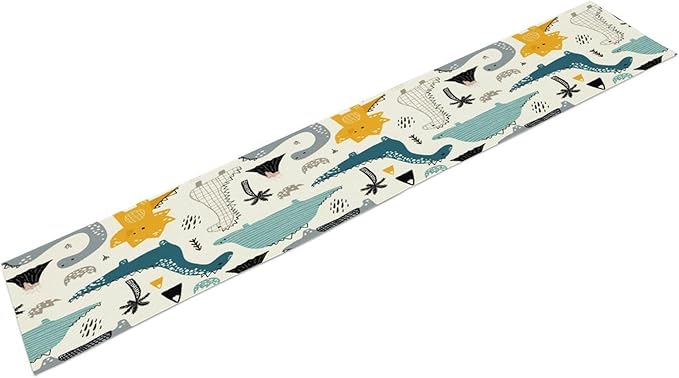 Cartoon Dinosaur Table Runner,Kids Boys Cute Various Dino Moutain Modern Abstract Print Tablecloth Burlap for Hotel Indoors Outdoor Dining Room Kitchen Holiday Party, 13x70in