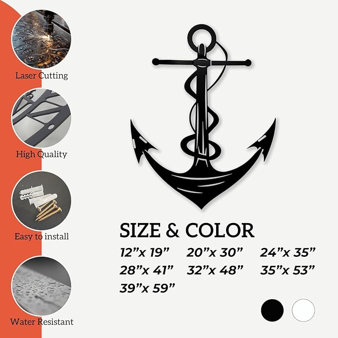 XXQ Anchor Wall Decor - Antique Metal Anchor for Bedroom & Living Room - 12" x 19" / 31 x 47cm