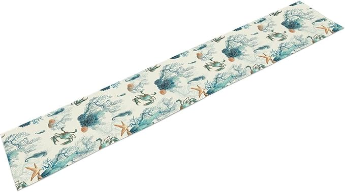 Nautical Coast Table Flag, Ocean Beach Seahorse Shell, Vintage Sailboat Lighthouse Anchor Table Decoration for Indoor and Outdoor Home Party Decor 13x90 Inch